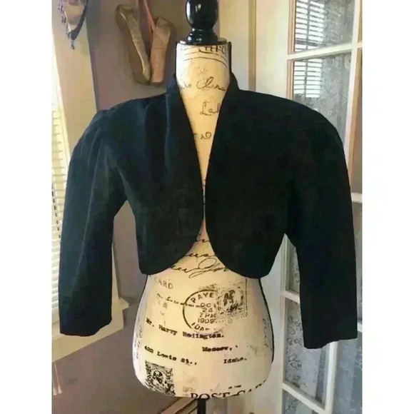 Vintage Black Jacquard Cocktail Jacket Sz 12 - Picture 1 of 5